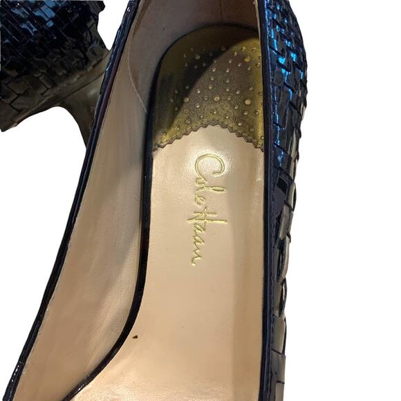 Cole Haan Felisha Black pumps heels woven leather open toe shoes size 7.5 - Picture 2 of 9